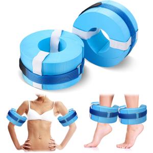 RoundFunny 2 Pcs Foam Swim Aquatic Cuffs Equipment Water Aerobics Float Ring with Detachable Hook and Loop Fastener Fitness Workout Set for Swimming Fitness Training Pool Exercise