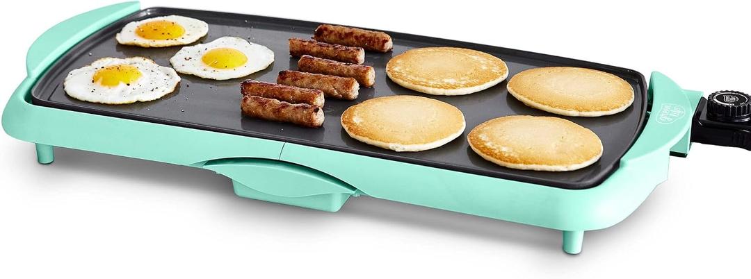 GreenLife 20" Electric Griddle, Extra Large Surface for Pancakes Eggs Fajitas, Healthy Ceramic Nonstick Coating, Stay Cool Handles, Removable Drip Tray, Temperature Control, PFAS-Free, Turquoise