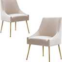 Modern Velvet Dining Chairs Set of 2, Contemporary Upholstered Furniture Collection with Polished Gold Metal Legs, Elegant Accent Chairs for Kitchen Living Room(White)