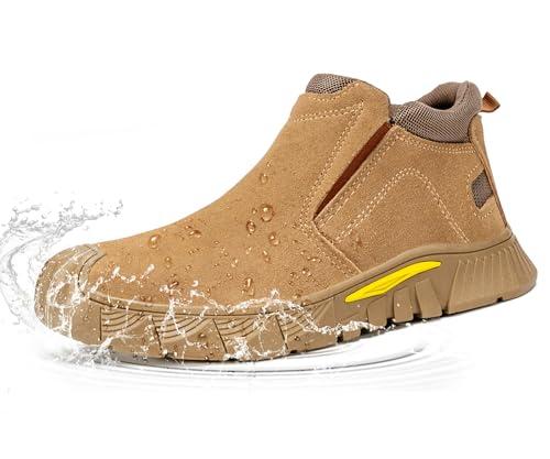 KEFUWU Waterproof Steel Toe Boots for Men Slip on Steel Toe Shoes Welding Working Shoes Safety Footwear Construction Men's Work & Safety Footwear 44