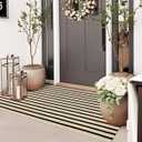 Sungea Outdoor Rug Front Door Mat 2'x4.3', Cotton Indoor Doormat Washable Black and Tan Striped Rug, Stain Resistant Reversible Layered Door Mats for Entryway/ Farmhouse/ Home Entrance