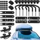 4 Pcs Roof Box U-Bolt Clamps, Upgraded Rooftop Cargo Carrier Rack Bolts, Car Van Mounting Fitting Kit 85mm Inner Width Metal U-Bracket Clips w/ 8 Lock Nuts 2 Straps (Black)