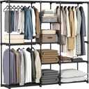 SONGMICS Portable Closet, Freestanding Closet Organizer, Clothes Rack with Shelves, Hanging Rods, Storage Organizer, for Cloakroom, Bedroom, 71.7 x 16.9 x 71.7 Inches, Black URYG037B02