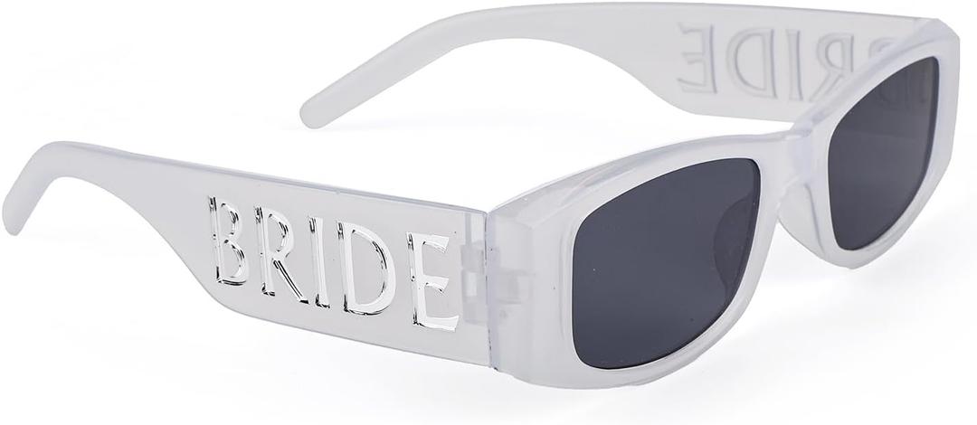 BOXOB Bride Sunglasses for Women, White Square Frame Bridal Sunglasses Bachelorette Party Accessories Bridal Shower Decor Bridesmaid Gifts Bride to Be Favors Bach Party Supplies