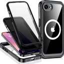 for iPhone 17E/16E Case,Built-in 9H Tempered Glass Screen Protector + Privacy Screen Protector, [Military Grade Protection] Anti Spy Magnetic Back Phone Case for iPhone 17E/16E, Black