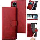 DuckSky Compatible with Samsung Galaxy S25 Edge Genuine Leather Wallet case【RFID Blocking】【4 Credit Card Holder】【Real Leather】 Flip Folio Book Phone case Cover Women Men for Samsung S25 Edge case Red