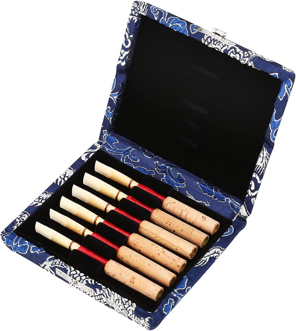 Watris Veiyi Oboe Reed Case, Wooden Silk Cloth Cover Reed Storage Holder Protector Box, Protect Against Moisture, for 6pcs Oboe Reeds