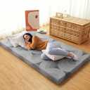 Japanese Floor Mattress,3.5" Thicken Futon Mattress Tatami Mat Twin | with Non-Slip Bottom,Removable Washable Cover,Foldable Mattress Tatami Mat Sleeping Pad,Grey Geometric,(80x36)