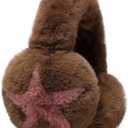Fluffy Earmuffs for Women Chic Star Pattern Ear Covers 2025 Foldable Outdoor Ear Warmers Windproof Plush Headband (Coffee)
