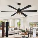 65" Farmhouse Ceiling Fans with Lights and Remote,Industrial Large Ceiling Fan with 6-Speed Reversible DC Motor and 6 Dual Finish Blades,Black Ceiling Fan with Light for Living bedroom Patio (Black and Walnut)