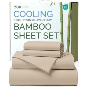 100% Rayon Derived From Bamboo - Bamboo Sheets Full Size - Cooling Sheets for Full - Ultra Soft, Breathable & Hotel Luxury Bedding - 1 Flat & 1 Fitted & 2 Pillowcases w/ 18 Inch Deep Pockets - Wheat
