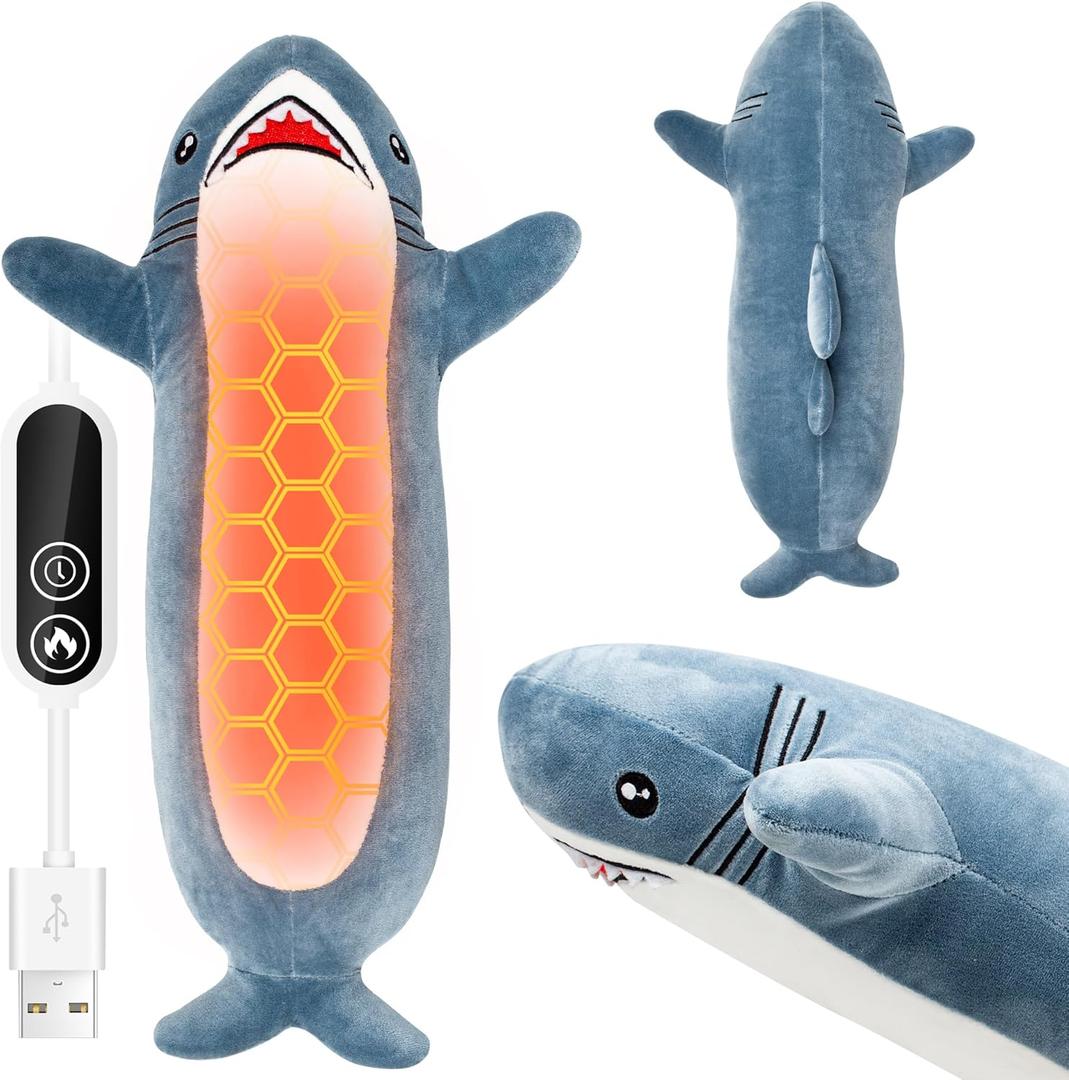 Shark Heating Pad for Cramps & Menstrual Pain Relief,Cute Stuffed Animal Electric Heating Pad,USB Powered Heated Plush Toy,Portable Warm Cushion Gift for Women Teen Girls Valentine