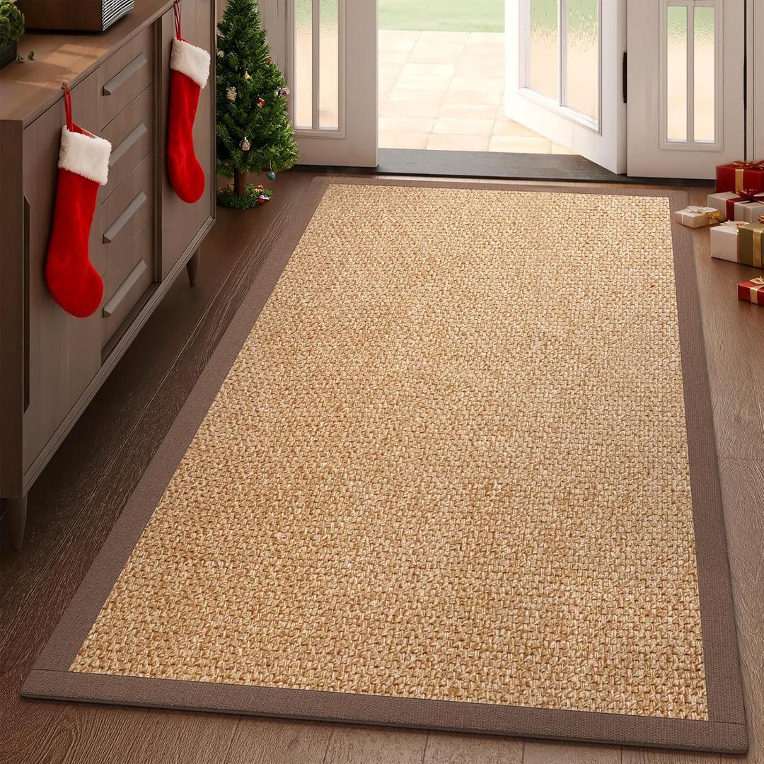 Washable Runner Rug 3x5 Jute Like Entryway Indoor Runner Mat Rugs Non Slip, Woven Soft Farmhouse Area Boho Floor Carpet for Hallway Kitchen Laundry Hall Backdoor Bedroom Living Room, Brown