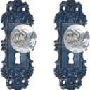 SOFFEE DESIGN 2pcs Vintage Cabinet Dresser Drawer Pulls, Distressed Closet Handles with Clear Resin Knob, Door Knobs for Cupboard, Kitchen Furniture - Blue, Glossy Blue Short 