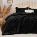 BEDELITE Black Fluffy Comforter Set Queen Size, Fuzzy Faux Fur Comforter Bedding Set, Ultra Soft and Warm Winter Shaggy Bed Set (1 Comforter & 2 Pillowcases) as Gifts for Women