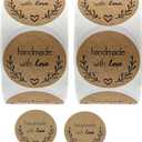 1000PCS Handmade with Love Stickers - 1 Inch Small Round Brown Floral Heart Baking Stickers for Baked Goods Packaging, Envelope Seals, Small Business, Wedding, Birthday Gift Wrap