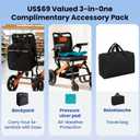 Super Lightweight Transport Wheelchair, Upgraded Adjustable Backrest Lightweight Wheelchair, Foldable Wheelchairs with Telescopic Handle, Backpacks,Travel Bags, Inflatable Seat Cushions