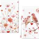 Valentines Day Kitchen Towels Set of 2,16x24 Inch Valentines Day Dish Towels Magpie Poppy Flower Absorbent Drying Cloth Tea Towels for Anniversary Wedding Decoration Hand Towels