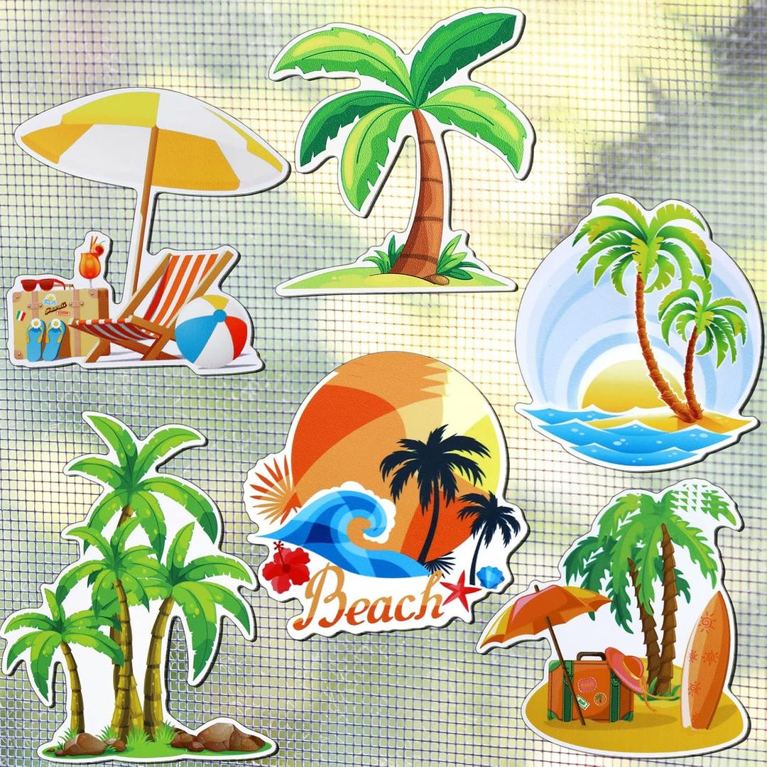 Konohan 12 Pcs/6 Pairs Palm Tree Screen Door Magnets Double Sided Stickers Decorative Flexible Screen Door Protector Magnetic Multicolor Refrigerator Summer Beach Magnets for Sliding Doors