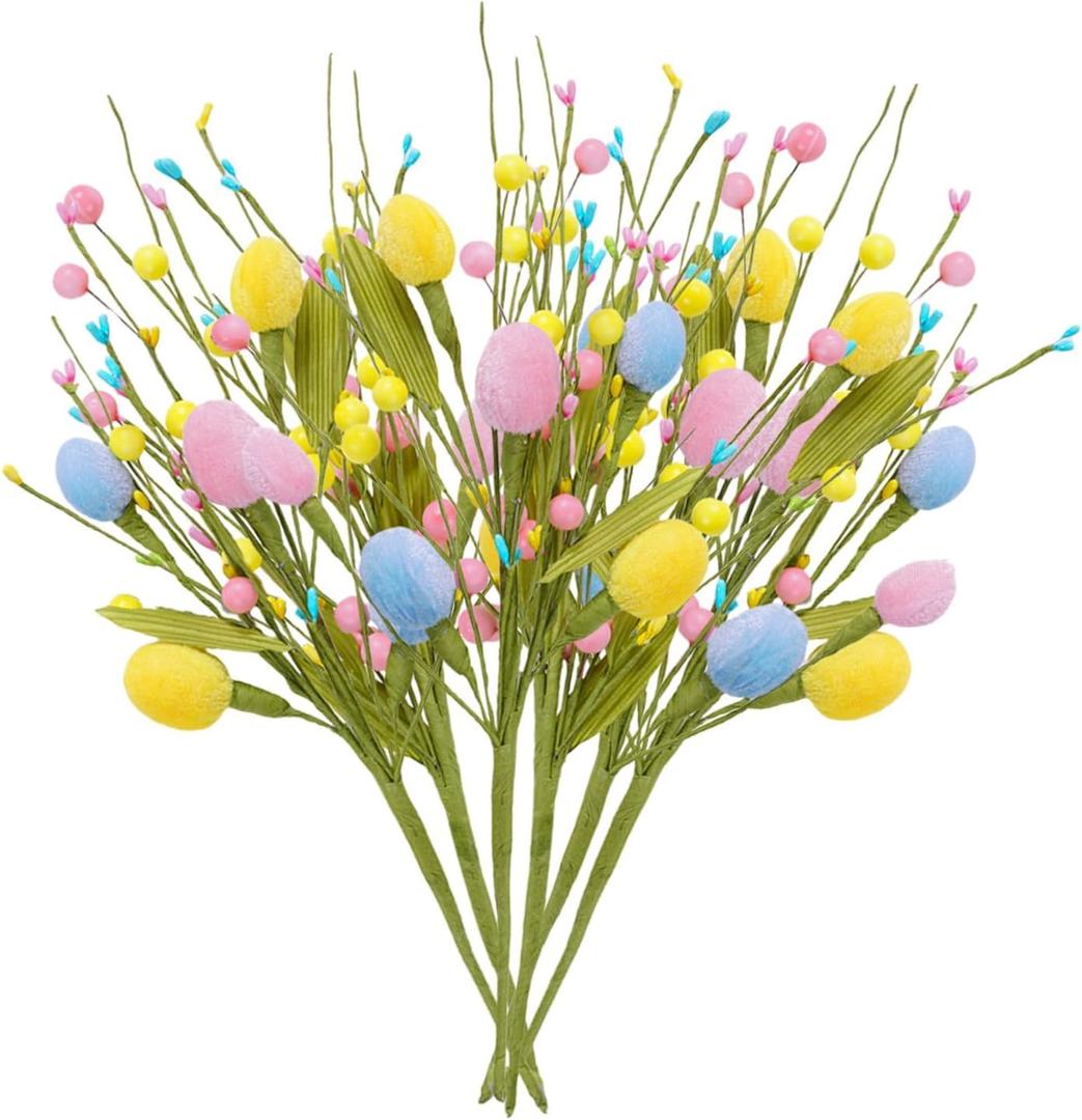 XmasExp 6pcs Easter Decorations for Home with Eggs - Artificial Flowers for Spring Indoor & Outdoor Decor, Easter Table Decor & Tree Decorations for Festive Celebrations(Pink Yellow)