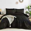 WONGS BEDDING Queen Comforter Set 7 Pieces, Boho Black Gold Geometric Striped Comforter for Queen Bed in a Bag, Soft Microfiber Bedding Set with Pillowcases, Flat Sheet, Fitted Sheet, Pillow Shams