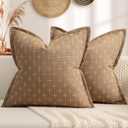 ZWJD Throw Pillow Covers 16x16 Set of 2 Soft Polyester Textured Pillow Covers with Stylish Flange Edge Cozy Farmhouse Throw Pillows for Couch Bed Sofa Living Room (Camel)