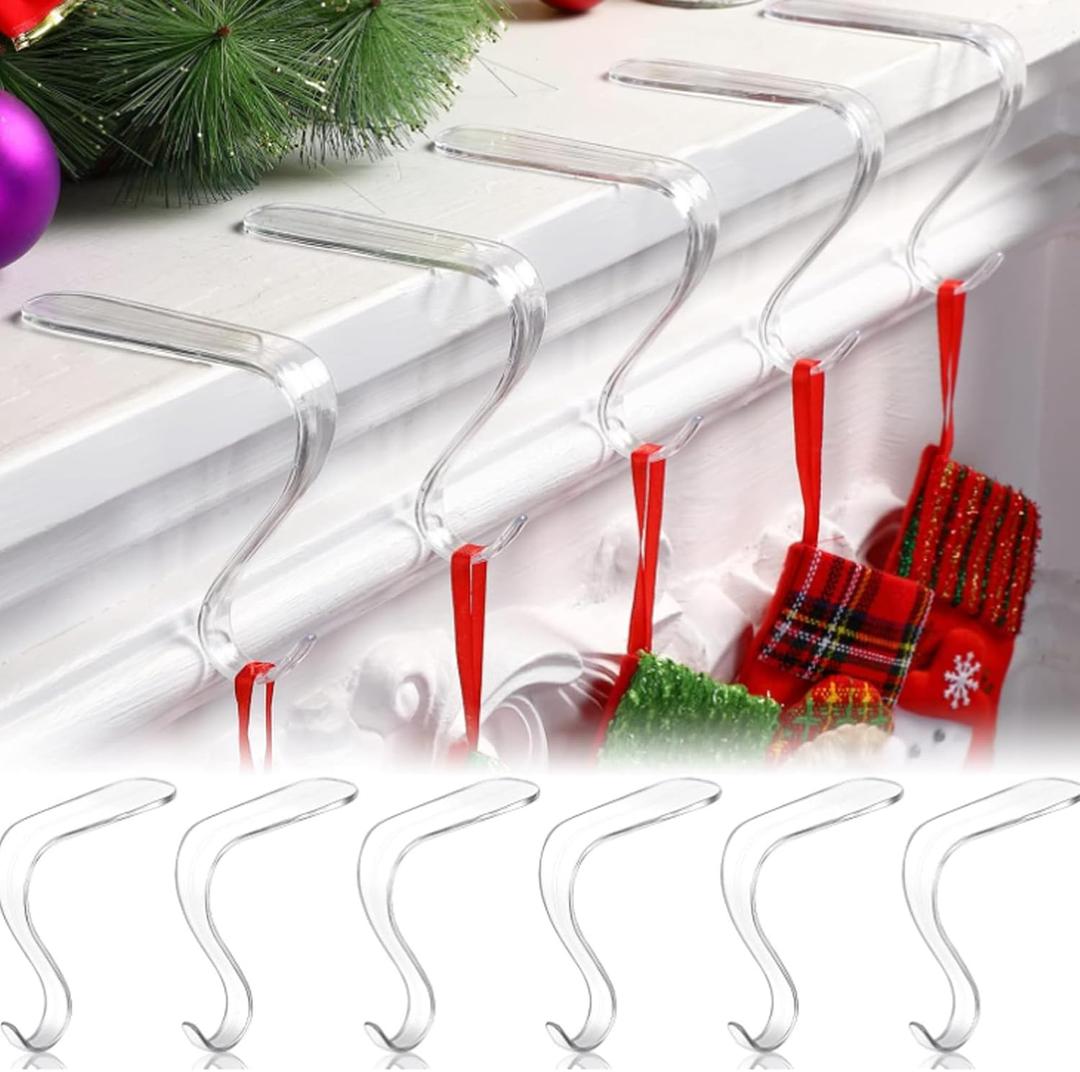 Christmas Stocking Holders for Mantel, Acrylic Stocking Hangers Non-Slip Fireplace Stocking Hanger Transparent Stocking Hooks for Xmas Party Decor Desk Fireplace Bar Restaurant