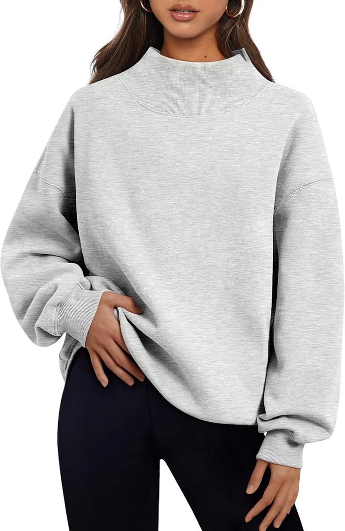 Trendy Queen Womens Oversized Sweatshirts Turtleneck Pullover Long Sleeve Hoodies Tops Fall Fashion Outfits 2026 Clothes (Medium, Grey)