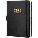 2026 Daily Planner - Daily Planner One Page Per Day, JAN - DEC 2026, 2026 Planner with Elastic Banded, Faux Soft Leather Cover - 60-Minute Interval(5.8" x 8.4", Black, Thick Paper)