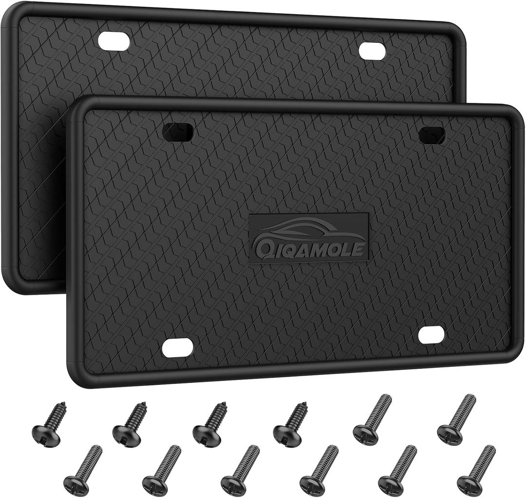 QiqaMole Silicone License Plate Frames, License Plate Holder for US CA Cars, Silicone Car Plate Cover Rustproof & Rattle Proof & Weatherproof Car Accessories (Black 2 Pack)