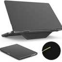 SEYMAC stock Case for MacBook Pro 14 inch 2024-2021 A3112 A3185 A3401 A2918 2992 2779 M4-M1, Shock-Absorbing Protection Case with Magnetically-Folio Stand &Mouse Pad/Bag (Leather-Like Color Gray)