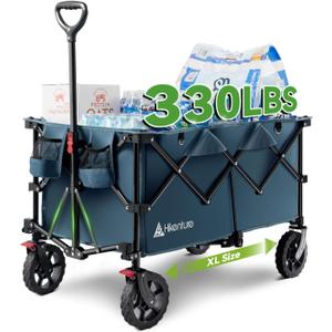 Hikenture 330lbs Collapsible Wagon Cart, Ultra-Large Wagons Carts Foldable Heavy Duty, Utility All Terrain Folding Wagon with Wheels for Groceries, Garden, Sports, Beach, Shopping