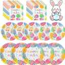 150 Pack Easter Party Supplies Set, Happy Easter Dinnerware Set Includes Heavy Duty Dessert Dinner Plates and Luncheon Napkins for Spring Birthday Party Decorations Table Decor, Serves 50