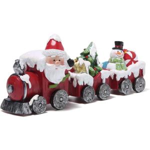 Hodao Christmas Train Figurines with Santa, Tree & Snowman  Mini Resin Tabletop Decorations for Home, Indoor Holiday Decor, Lovely Ornaments & Gift