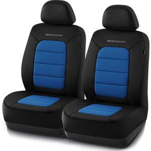 Skechers Memory Foam Car Seat Covers, Thick Cool Touch Fabric Seat Covers, Slip-ins Front Seat Cover, Airbag Compatible, Automotive Comfort Protection for Most Cars, Vans, Trucks, SUV, Blue (Black and Blue)