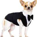 PUMYPOREITY Small Dog Bowtie Tuxedo Suit, Dog Wedding Outfit, Cat Tuxedo, Dog Tuxedo and Bandana Set for Chihuahua, Boston Terrier, Bichon, Corgi, Pomeranian, 2 Pieces/Pack, S, Black