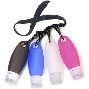 SANTREST Gym Refillable Bottles Leak Proof Camping Travel Containers with Shower Lanyard,3.3oz TSA Approved Squeezable Silicone Travel Tube Set for Gym Shampoo Lotion Soap