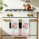2Pcs Floral Kitchen Towels, Reusable Durable Microfiber Tea Towels for Kitchen Home Bathroom Decor, Vintage Plants Waffle Weave Dish Drying Towel, Flowers Gifts for Women Mom Friend, 24x14 Inch