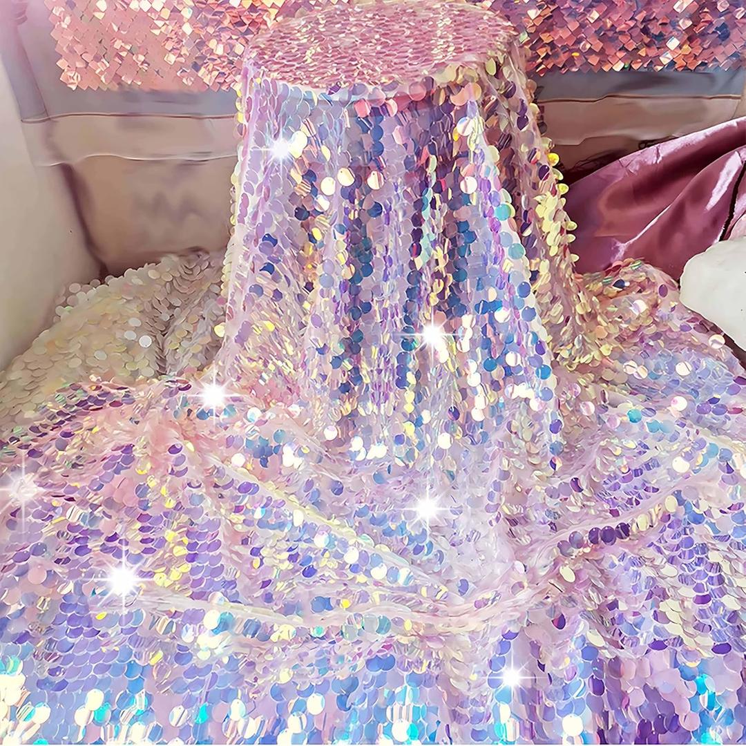 SIELUNO Mermaid Tablecloth, Sequin Tablecloth, Fish Scale Table Cover for Wedding Birthday Mermaid Party Rectangle Table, Dessert Table Decoration Mermaid Party Supplies-Pink-51x35.5in