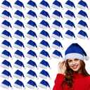 ANVAVO 50 Packs Christmas Santa Hats Bulk Non-Woven Fabric Santa Hat with White Cuffs Blue Christmas Adult Costume Hats