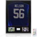 Snail 32"x24" Jersey Frame Display Case Wooden Wall Mounted Shadow Box for Baseball Basketball Football Soccer Hockey Sport Shirt, Plus Displaying Two Idol's Photos and One Signature, Black Finish