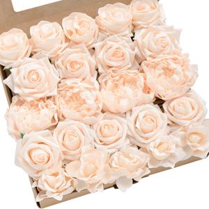 Ling's moment Artificial Flowers Fake Roses Gardenia Faux Foam Peony Combo for DIY Wedding Bouquets Centerpieces Arrangements Bridal Shower Party Home Decorations, Blush, 23pcs