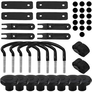 4 Sets Car Roof Box U-Bolt Clamps, Vehicle Rooftop Cargo Carrier Rack Bolts with 8 Lock Nuts & 2 Straps, Automotive Van Mounting Brackets Accessories, Universal Fit