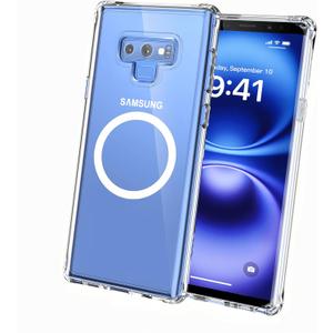 Clear Magnetic Phone Case for Samsung Galaxy Note 9, 6.4-Inch Crystal Transparent Shockproof Military-Grade Protection TPU Bumper PC Anti-Yellowing Slim Fit Wireless Charging Compatible