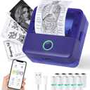 cudinham Print Pods Mini Printer, Sticker Printer with 10 Rolls Thermal Printing Paper, Inkless Pocket Printpod for Phone, Impresora Porttil for Notes, DIY, Compatible with iOS & Android (Purple)
