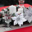 Winlyn 26 Set 3 Style Christmas Silver Glitter Poinsettia Flowers Picks Xmas Tree Ornaments and 12 Yards Decorative Silver Glittered Wired Ribbon for Silver Christmas Tree Wreath Garland Holiday Dcor