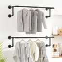 Industrial Pipe Clothes Racks 2 Pack, Black Pipe Wall Mounted Clothing Racks for Hanging Clothes, Space Saving Closet Hanging Rod for Laundry Room, Bedroom