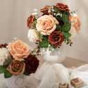 Ling's moment Artificial Flowers Fake Silk Roses Faux Foam Dahlia Combo for DIY Wedding Bouquets Centerpieces Arrangements Bridal Shower Party Home Decorations, Amber & French Orange, 24pcs