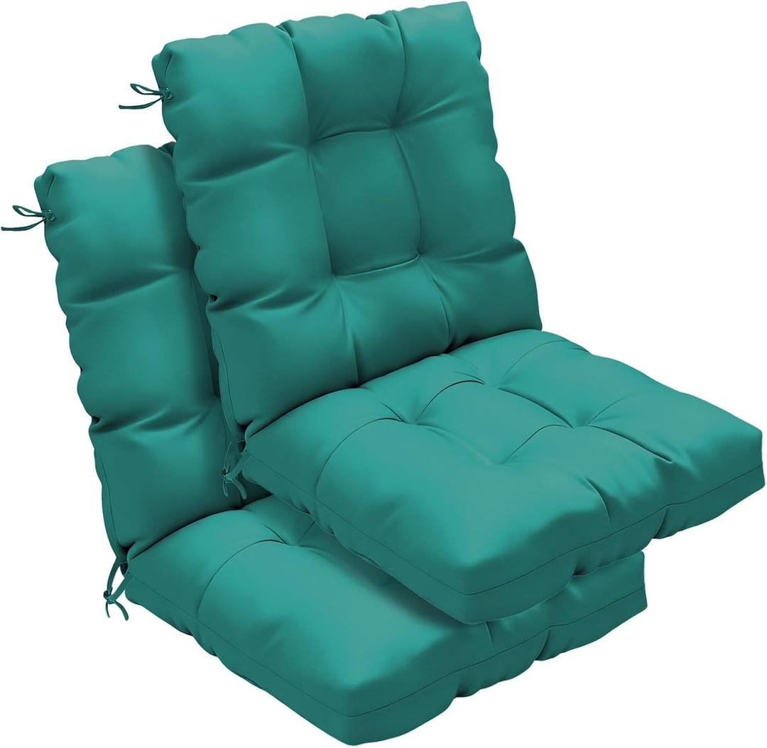 Outdoor Chair Cushions Set of 2, 42x21x4 Inch Patio Cushion for Dining/Rocking Chairs, High Back Soft Seat Pad with Ties, Indoor Outside Use, Fade-Resistant & Waterproof, Lake Blue