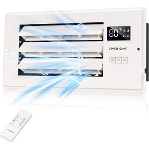 VIVOHOME 4'' x 10'' Opening Register Booster Fan with Adjustable Wind Direction Louver, Smart Intelligent Thermostat & 10-Speed Remote Control - 11.4" x 5.5" Vent Cover for Room, Floor, Wall - White